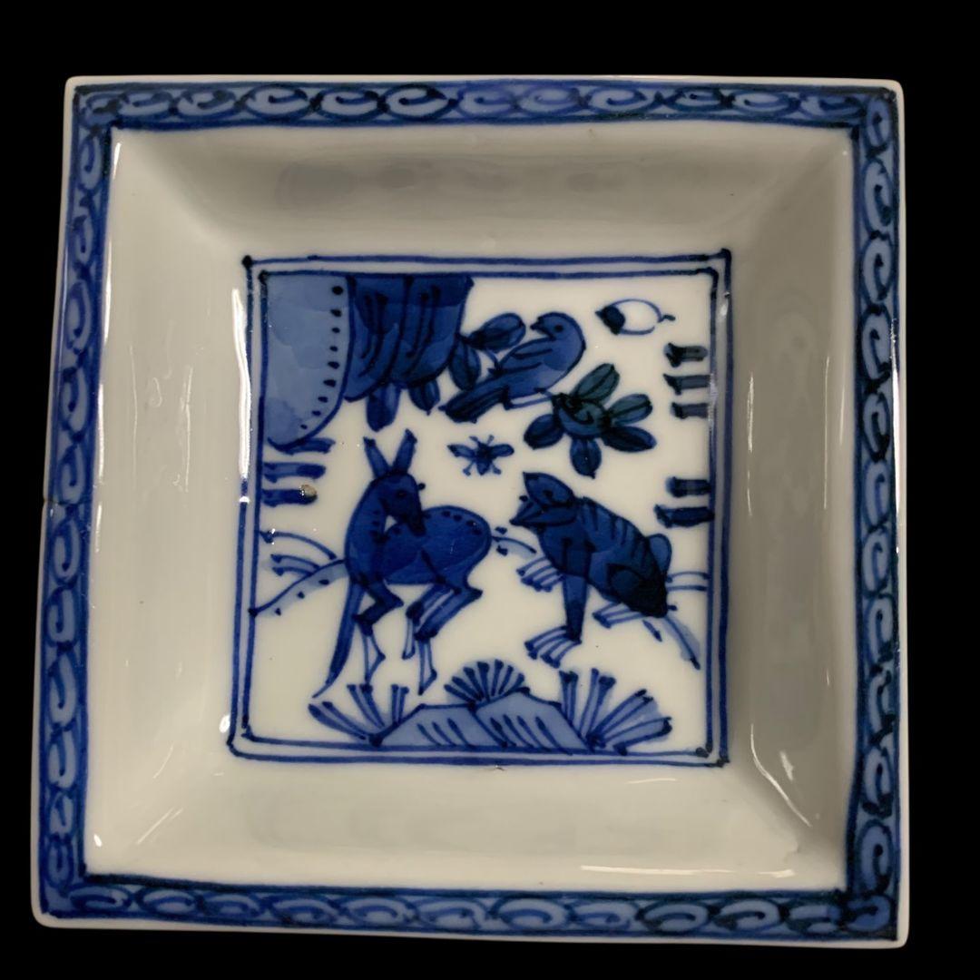 永楽善五郎 染付鹿猿四方皿 小皿 角皿 五客 永楽妙全 染付