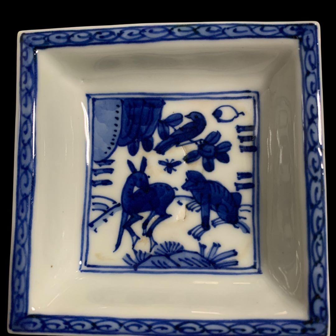 永楽善五郎 染付鹿猿四方皿 小皿 角皿 五客 永楽妙全 染付