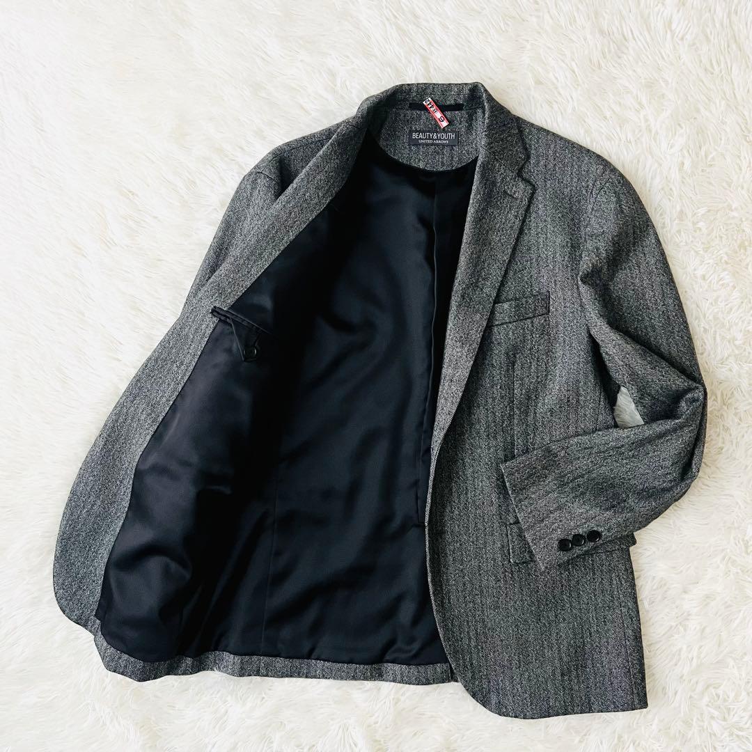 【美品】BEAUTY&YOUTH カシミヤ混 ヘリンボーン ジャケット L
