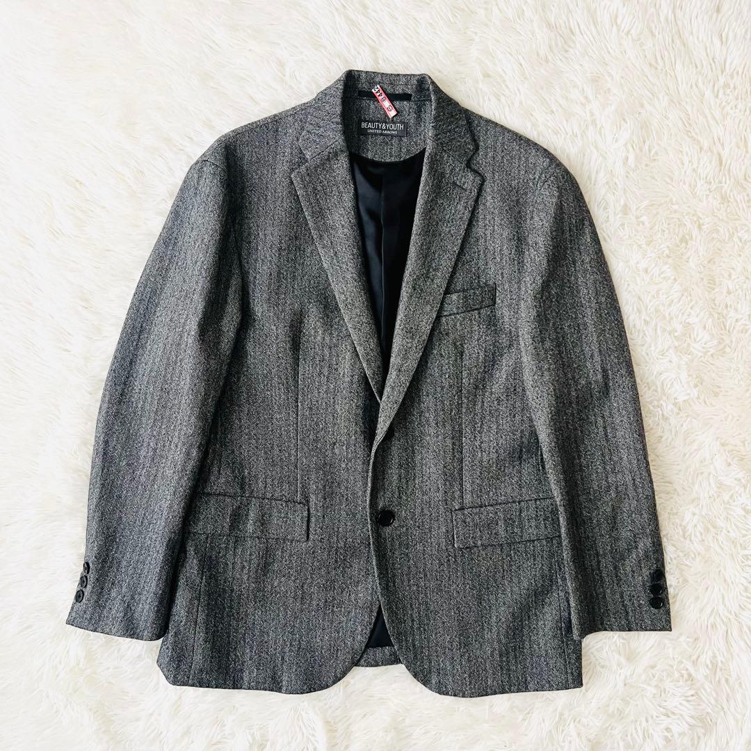 【美品】BEAUTY&YOUTH カシミヤ混 ヘリンボーン ジャケット L