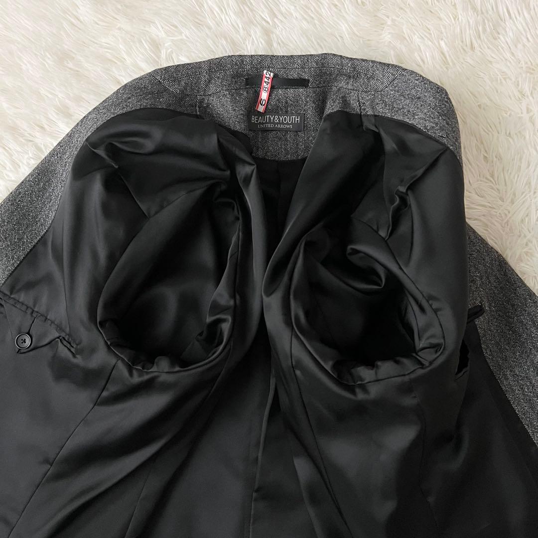 【美品】BEAUTY&YOUTH カシミヤ混 ヘリンボーン ジャケット L