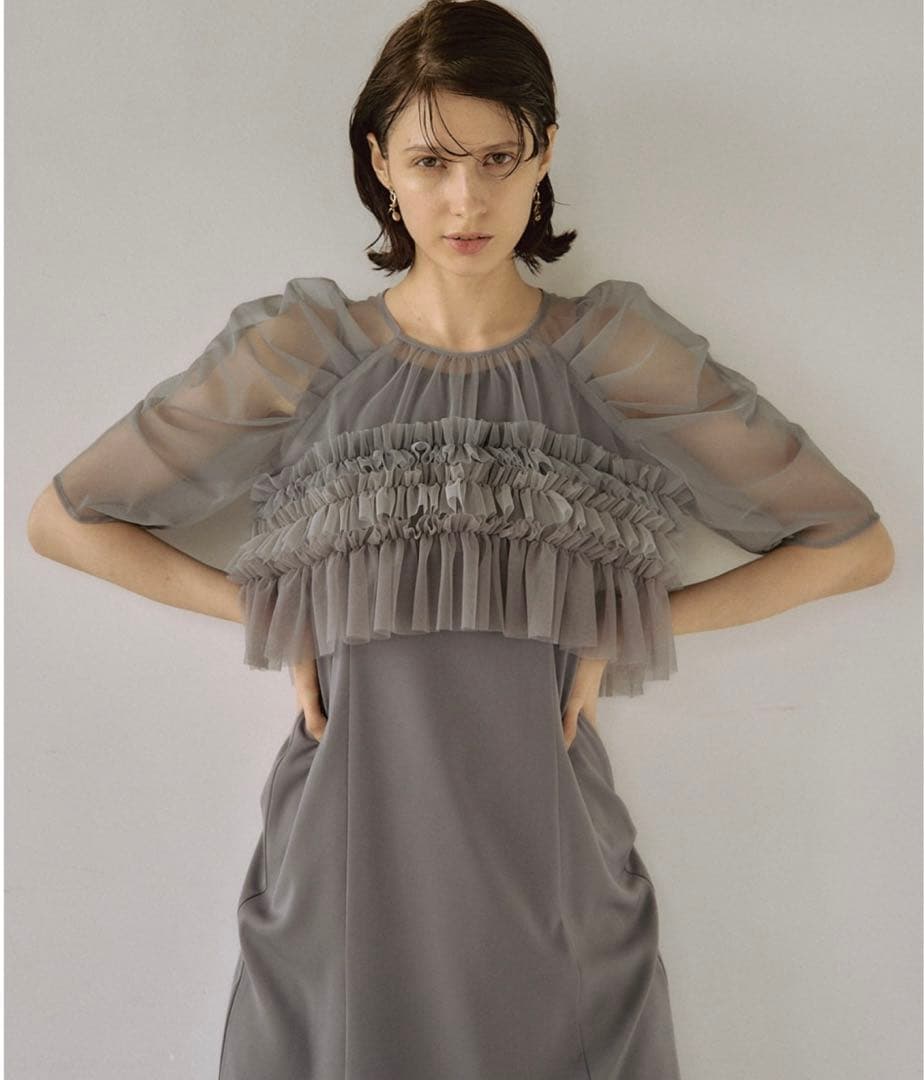 LE'RURE Ruffle tulle airy dress グレー　Sサイズ