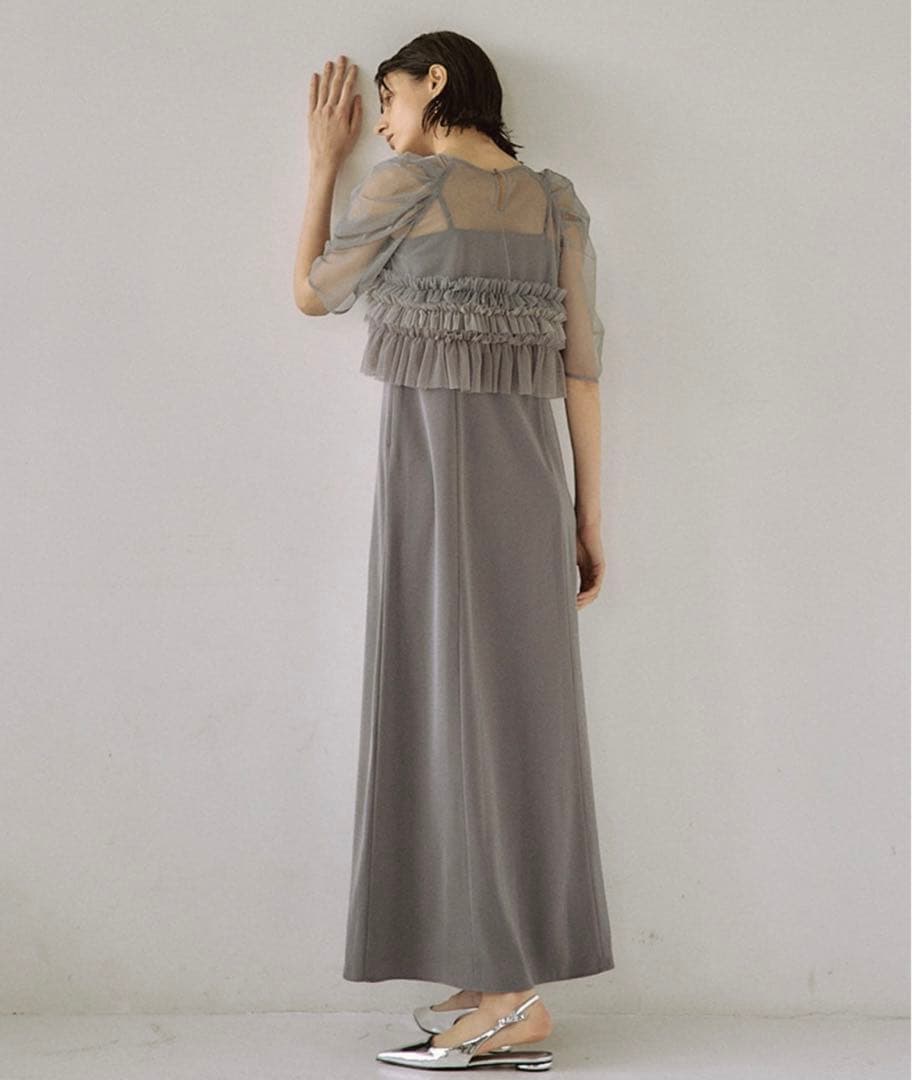 LE'RURE Ruffle tulle airy dress グレー　Sサイズ