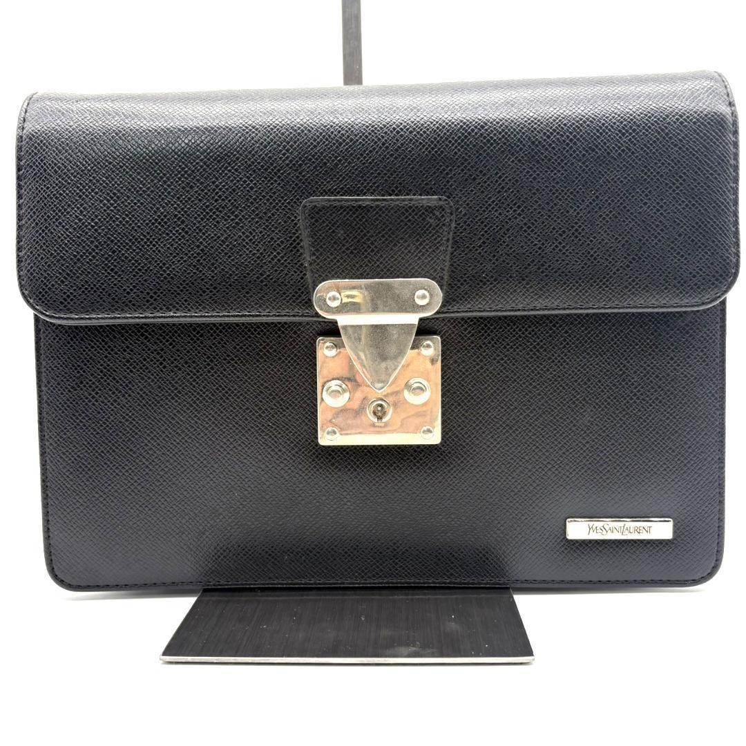 YSL　イヴサンローラン　クラッチバッグ　セカンドバッグ　ブラック　レザー　黒