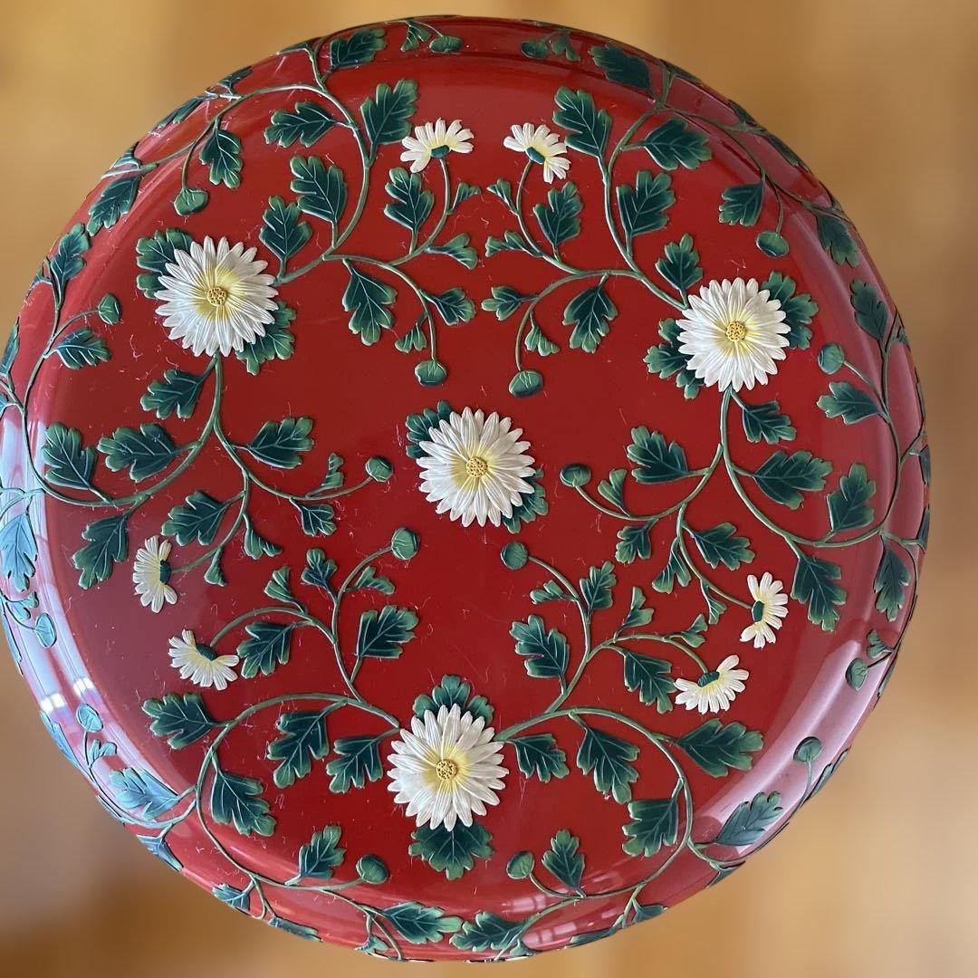沖縄　角萬　漆器　赤い花柄の漆器 重箱