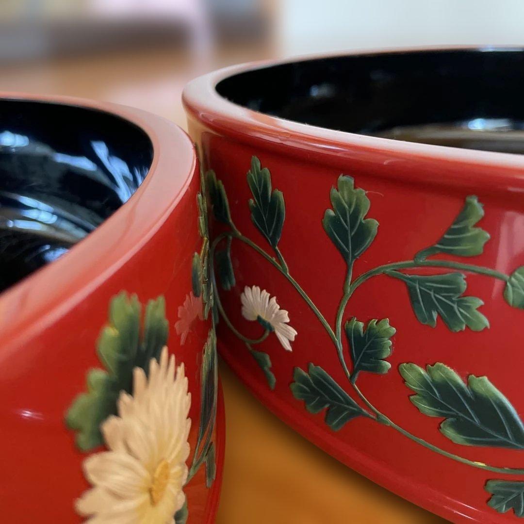 沖縄　角萬　漆器　赤い花柄の漆器 重箱