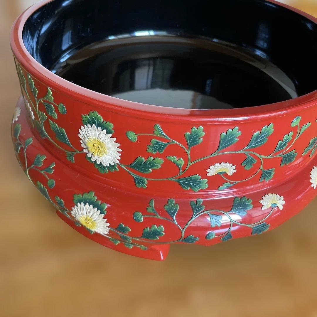 沖縄　角萬　漆器　赤い花柄の漆器 重箱
