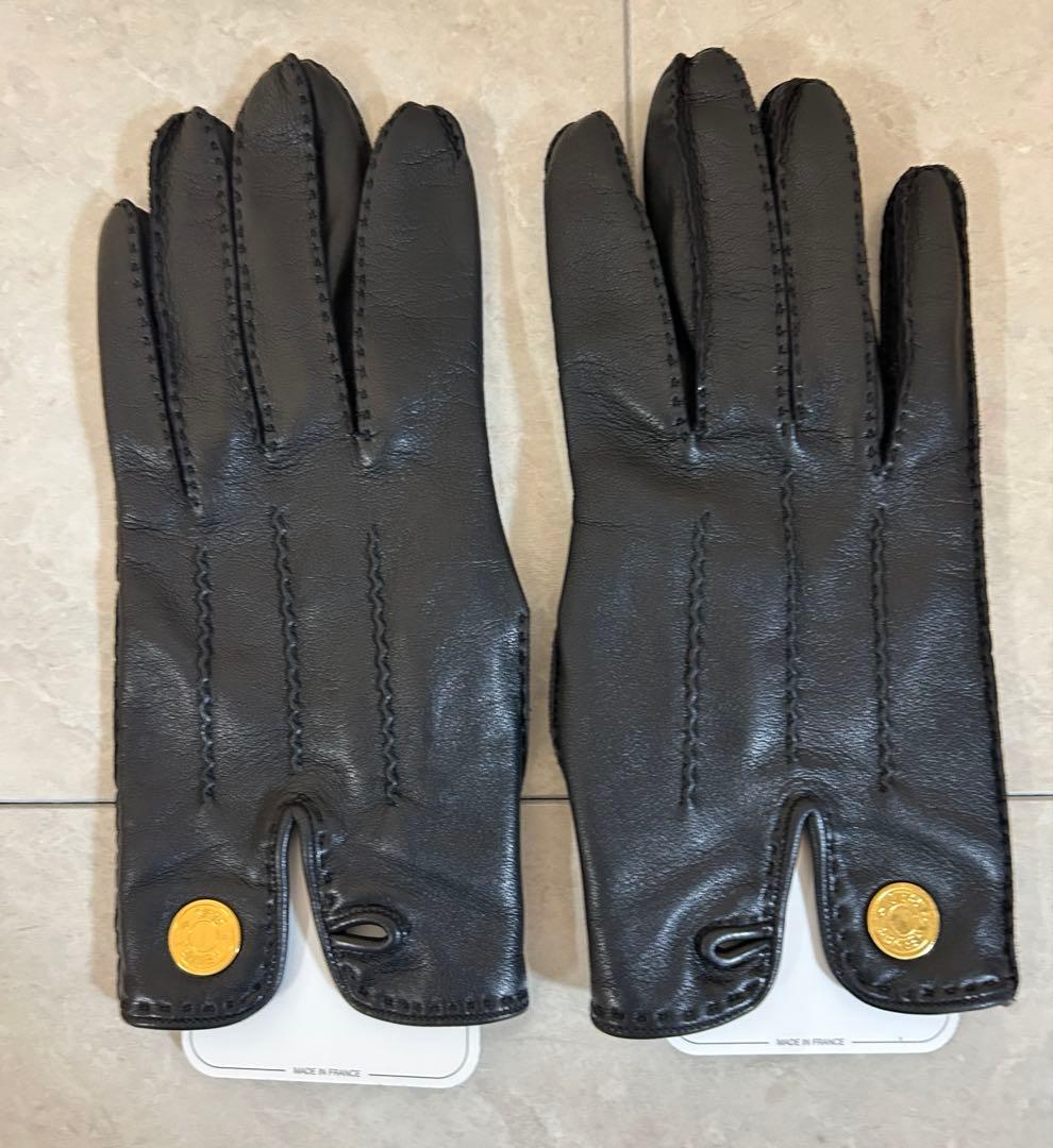HERMES ブラック レザー手袋 レディース