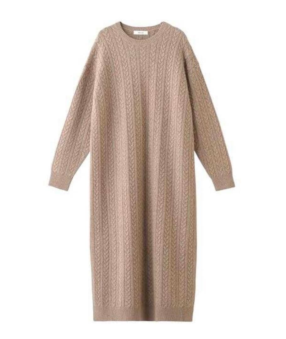 極美品✨️　エブール　ラムケーブルニット サイドスリットワンピース　グレー