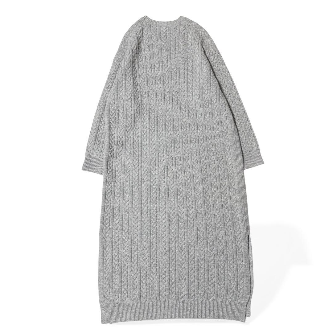 極美品✨️　エブール　ラムケーブルニット サイドスリットワンピース　グレー