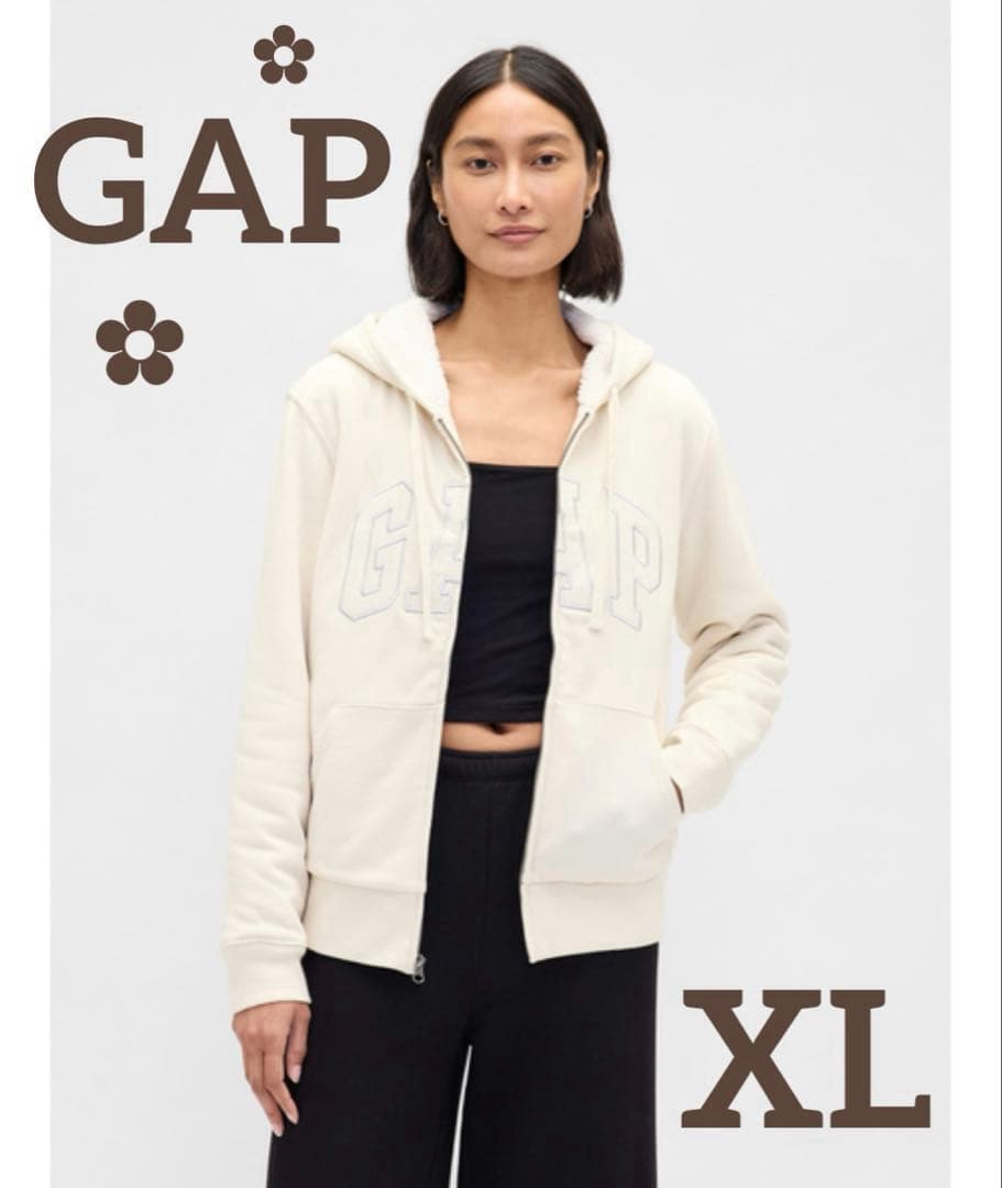 【希少レア】新品ꕥリラックスフィットGapロゴ裏ボアジップアップパーカーベージュ