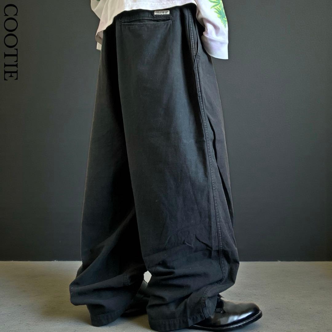 超極太 cootie ブラックバギーパンツ オーバーサイズド ワンポイントロゴ