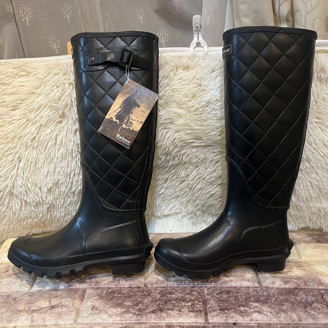 未使用　Barbour キルティング　レインブーツ ブラック サイズ4