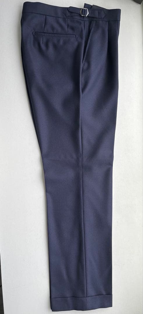 ネイビー 2タックインプリーツスラックス ダブル裾