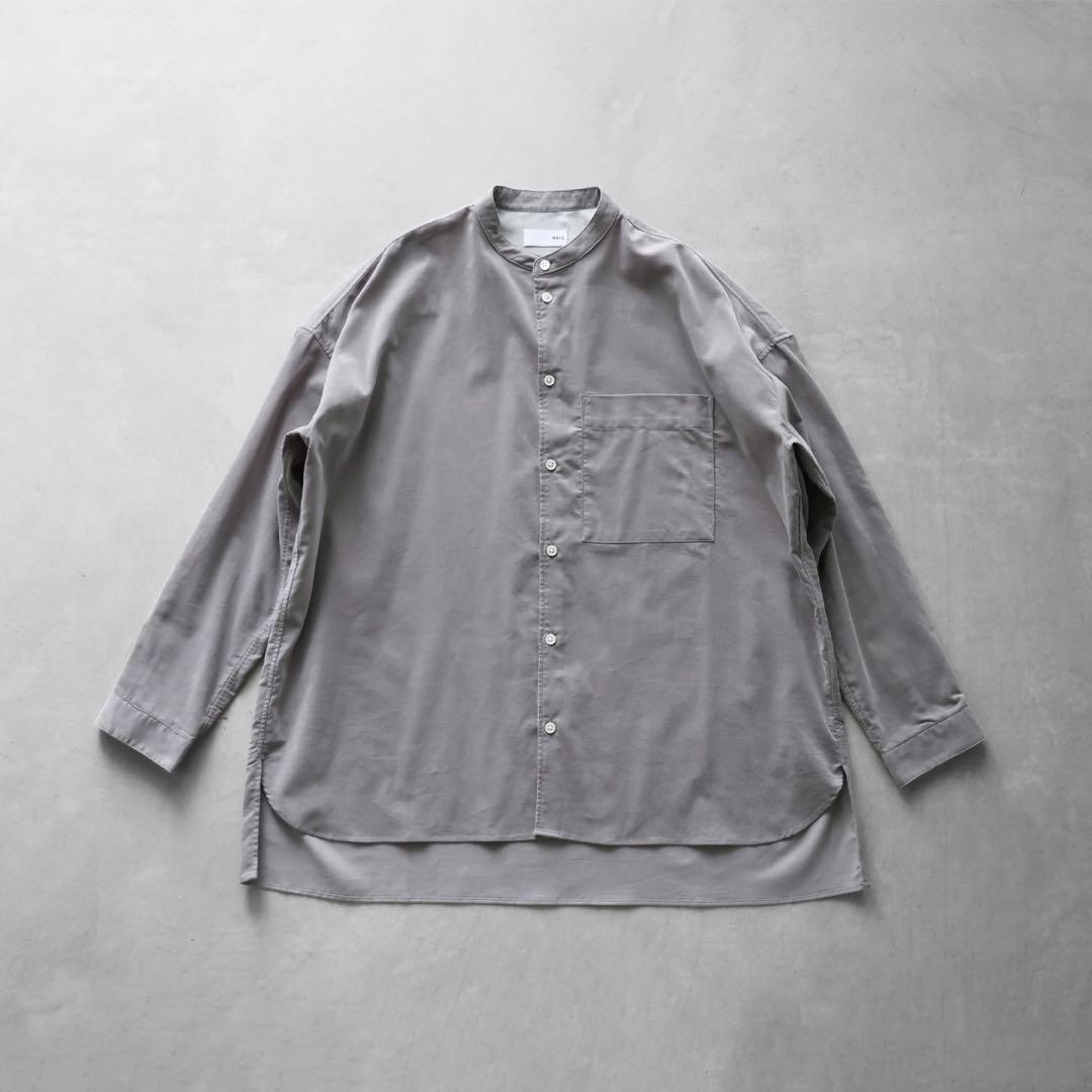 HUIS 遠州織物 みじんコールバンドカラーオーバーシャツ アッシュグレー