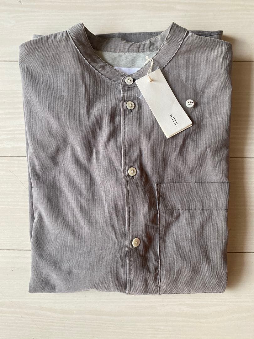HUIS 遠州織物 みじんコールバンドカラーオーバーシャツ アッシュグレー