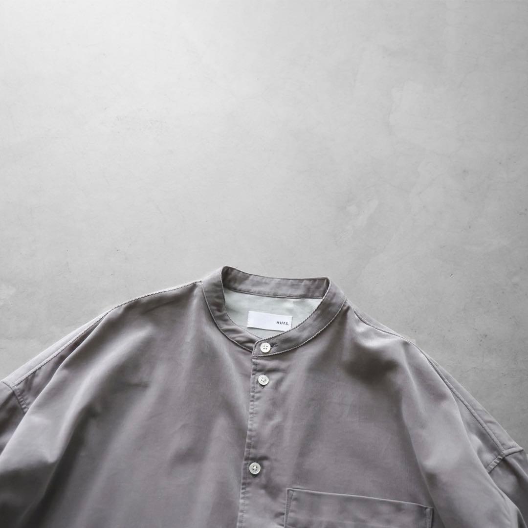 HUIS 遠州織物 みじんコールバンドカラーオーバーシャツ アッシュグレー