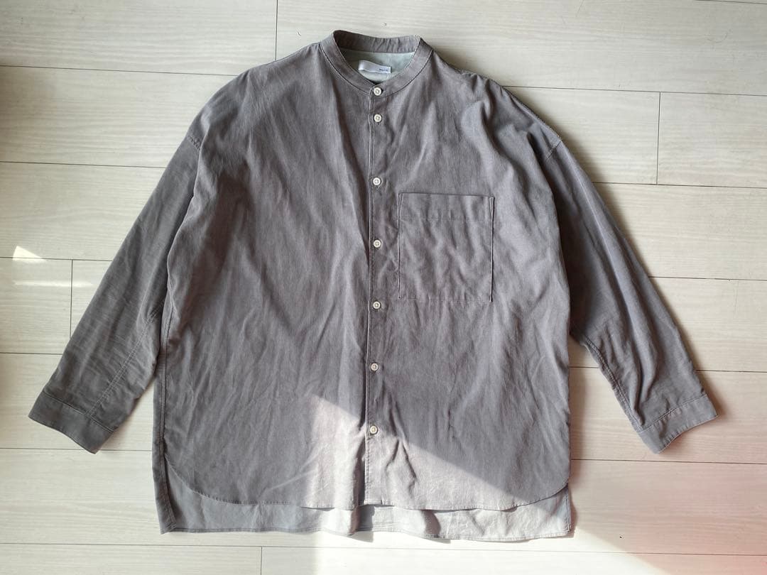 HUIS 遠州織物 みじんコールバンドカラーオーバーシャツ アッシュグレー