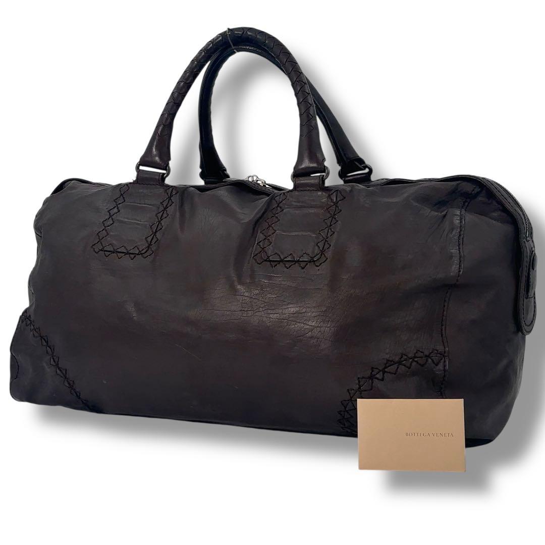 【高級】ボッテガヴェネタ ボストンバッグ イントレチャート レザー ブラウン