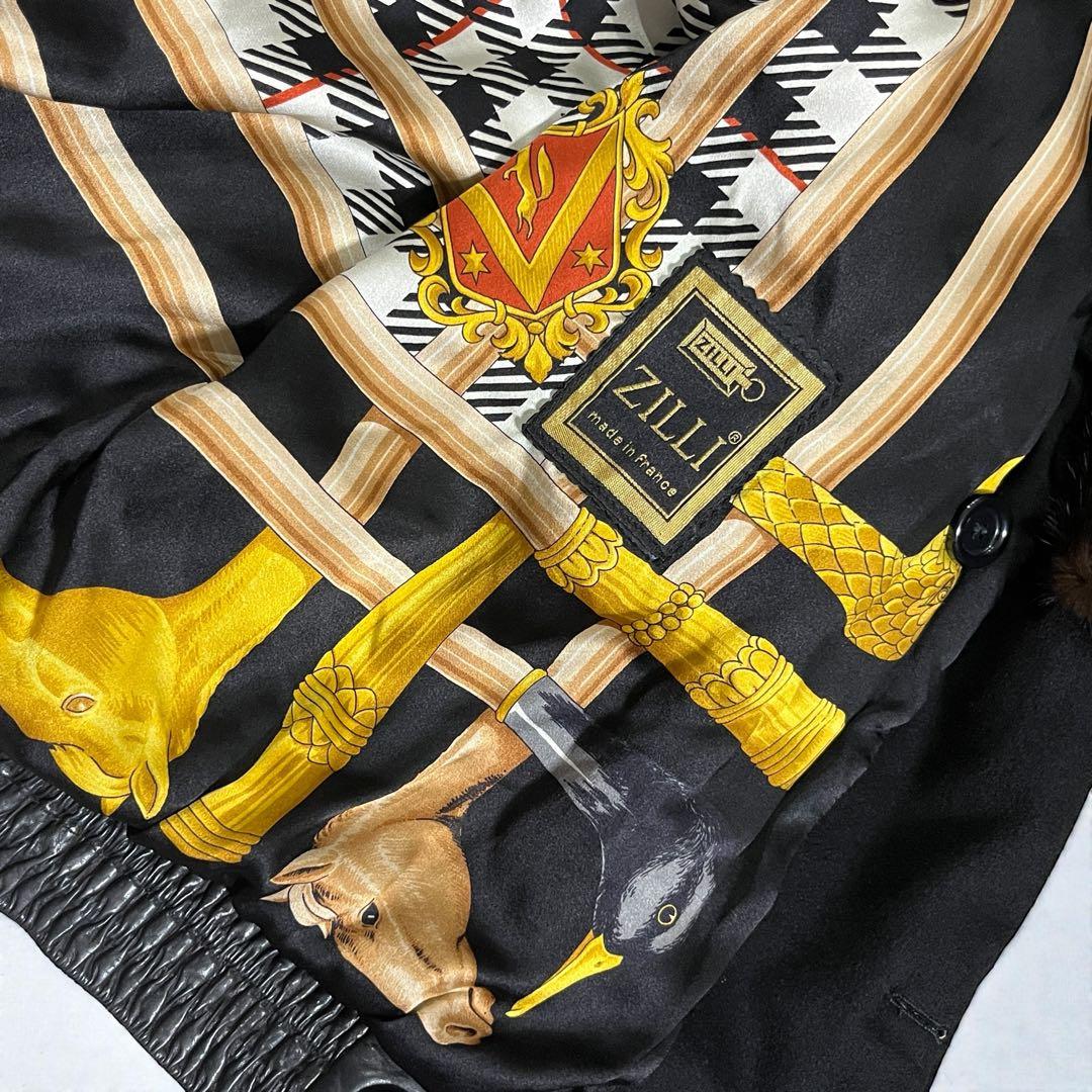 ZILLI フランス製 カシミヤ×シルク×ラムレザー 総柄 高級ジャケット XL