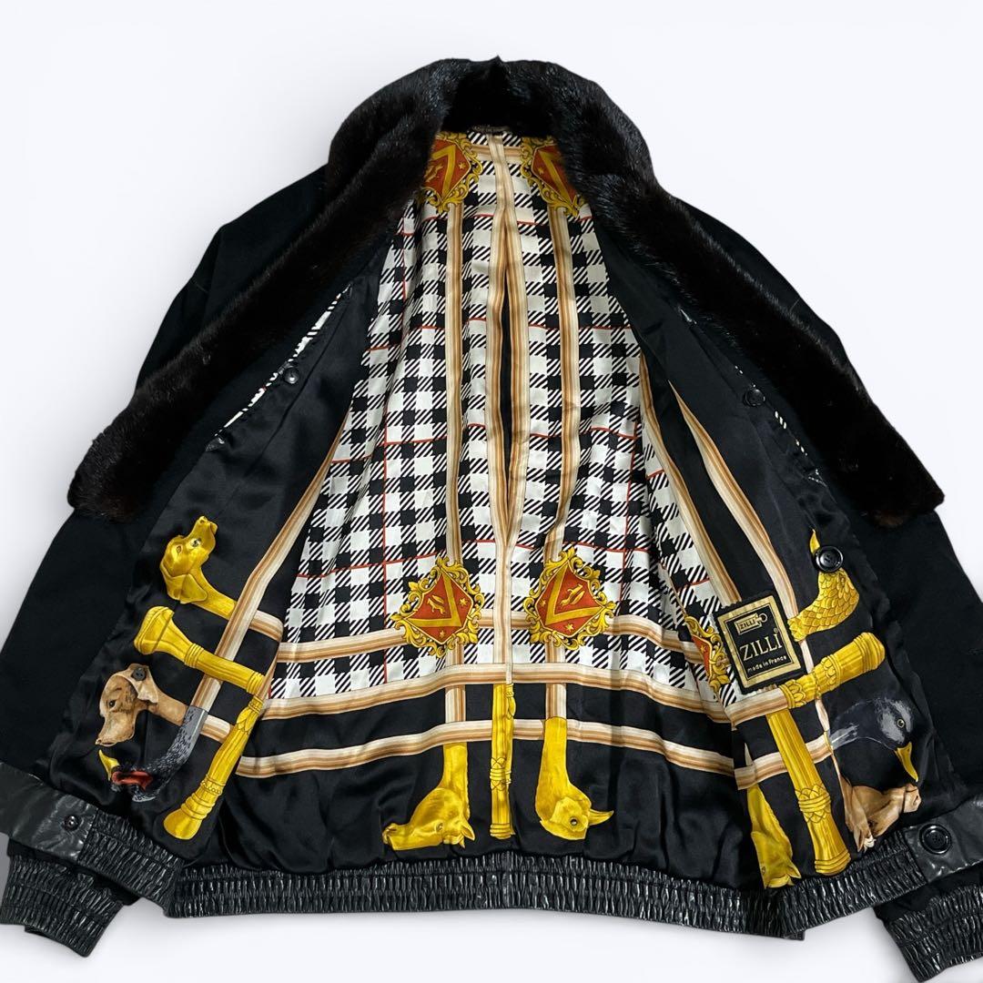 ZILLI フランス製 カシミヤ×シルク×ラムレザー 総柄 高級ジャケット XL