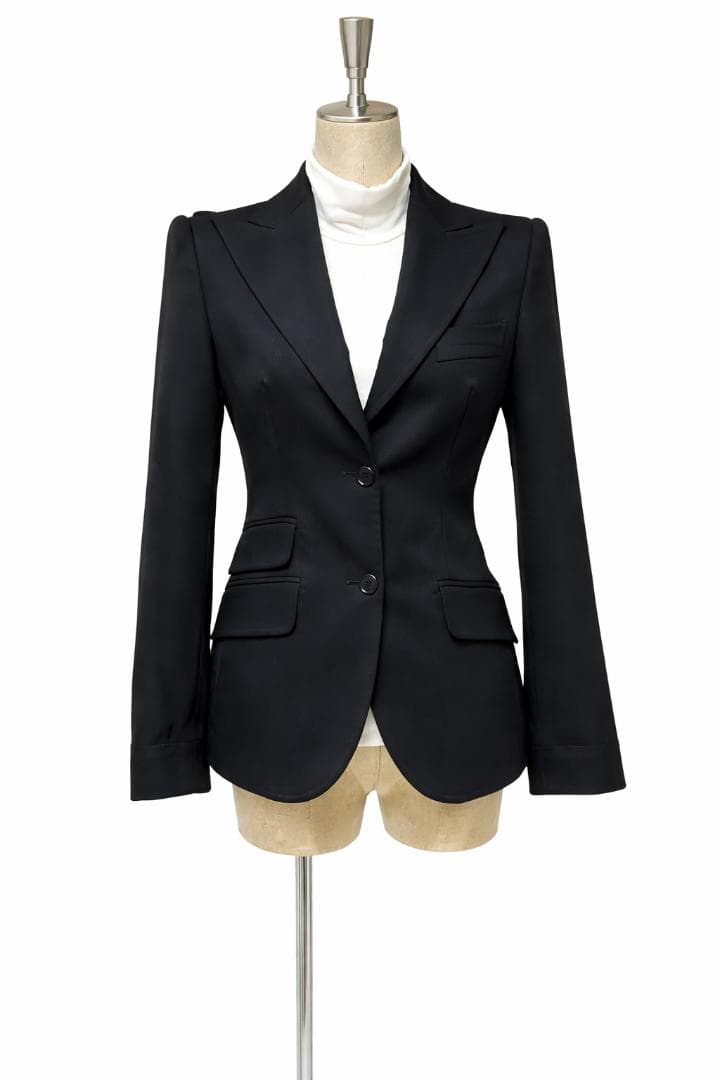 新品同様 ドルチェ＆ガッバーナ テーラードジャケット レオパード裏地 黒 ⑤