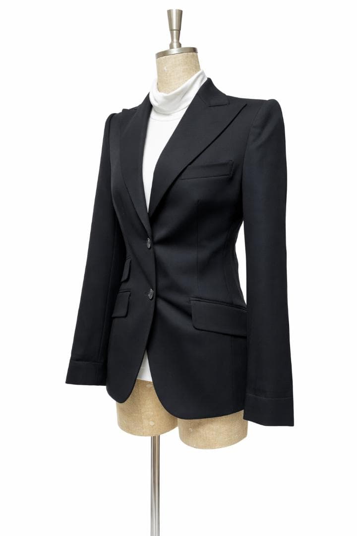 新品同様 ドルチェ＆ガッバーナ テーラードジャケット レオパード裏地 黒 ⑤