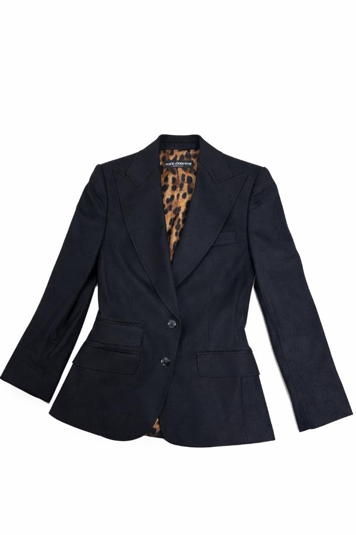 新品同様 ドルチェ＆ガッバーナ テーラードジャケット レオパード裏地 黒 ⑤