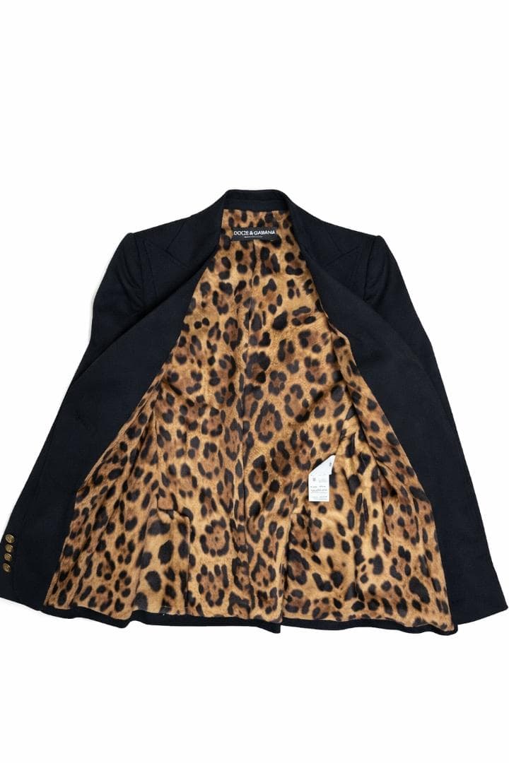 新品同様 ドルチェ＆ガッバーナ テーラードジャケット レオパード裏地 黒 ⑤