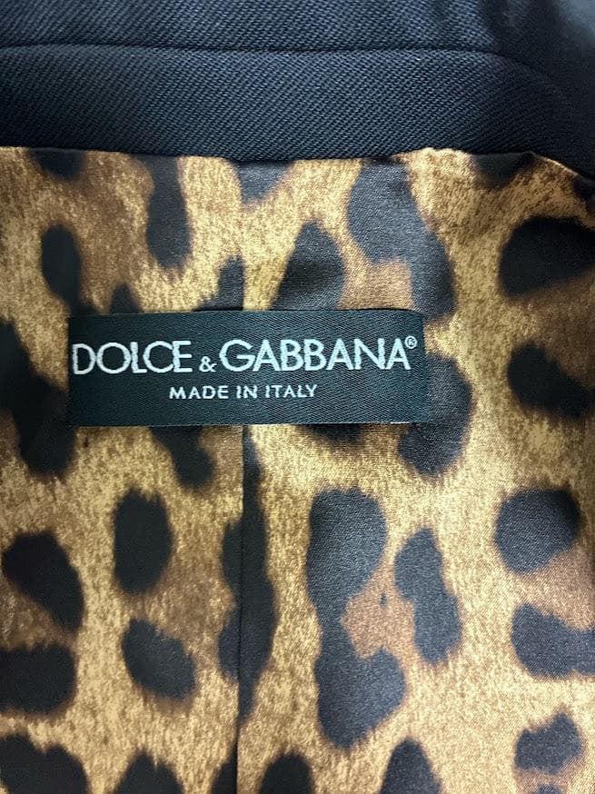 新品同様 ドルチェ＆ガッバーナ テーラードジャケット レオパード裏地 黒 ⑤