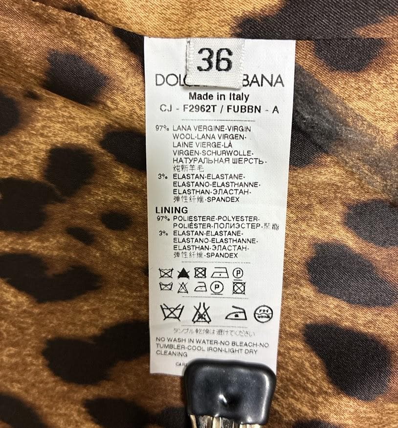 新品同様 ドルチェ＆ガッバーナ テーラードジャケット レオパード裏地 黒 ⑤