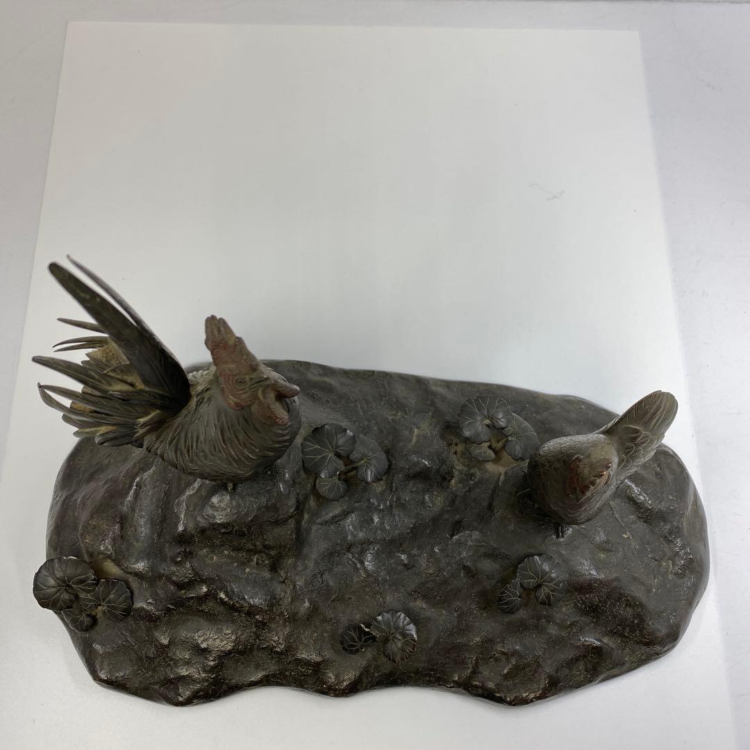 専用　押本清司　銅製　彩色　双鶏　「清司作」　2255g 東さ7-0425☆2F