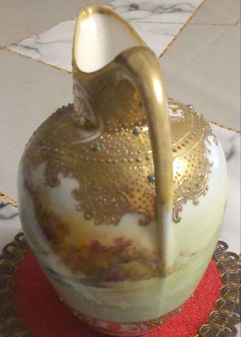 美*穂様 オールドノリタケ 金彩 メイプルリーフ エナメルビジューの美しい風景絵