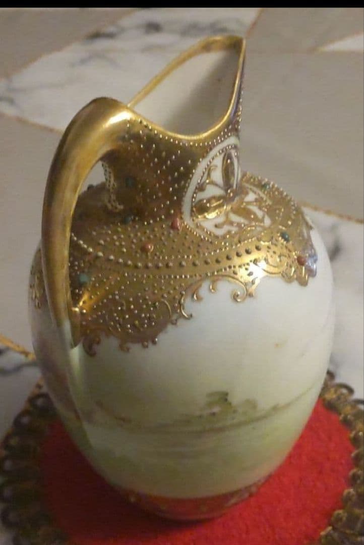 美*穂様 オールドノリタケ 金彩 メイプルリーフ エナメルビジューの美しい風景絵