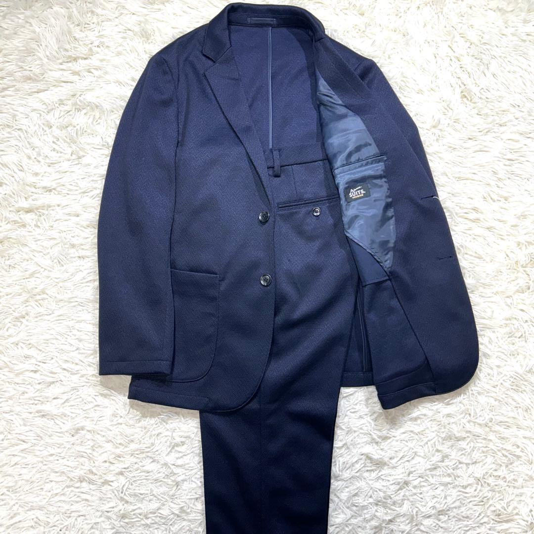 未使用タグ付【金のパジャマスーツ】プレミアムウールジャージセット 紺無地調　M