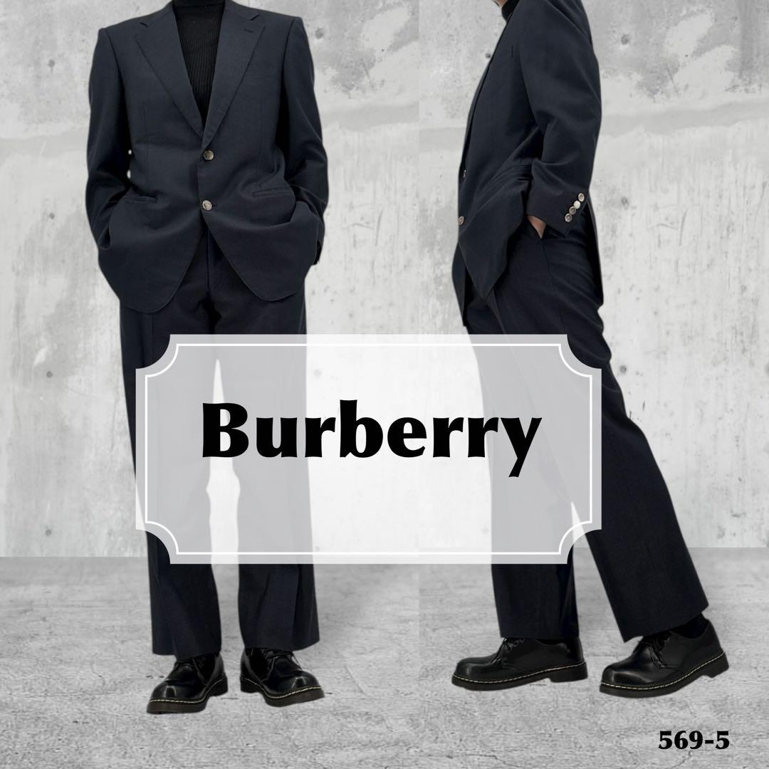 【美品】バーバリー　スーツ　セットアップ　ジャケット　螺鈿ボタン　ロゴ　カシミヤ