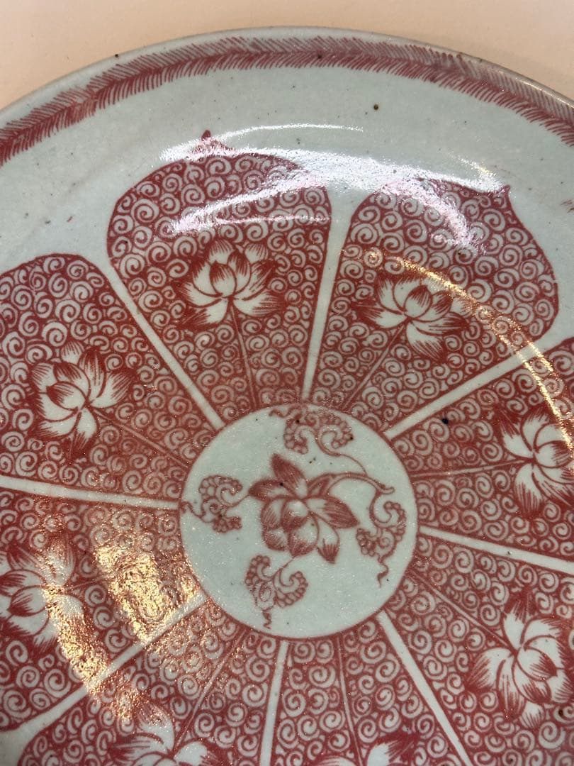 中国 明時代 釉裏紅 荷花文 皿 古陶磁 骨董品 美術品