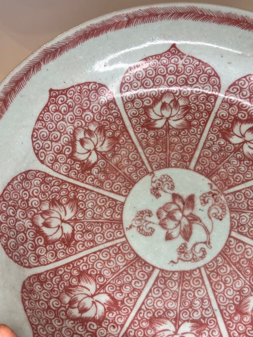 中国 明時代 釉裏紅 荷花文 皿 古陶磁 骨董品 美術品