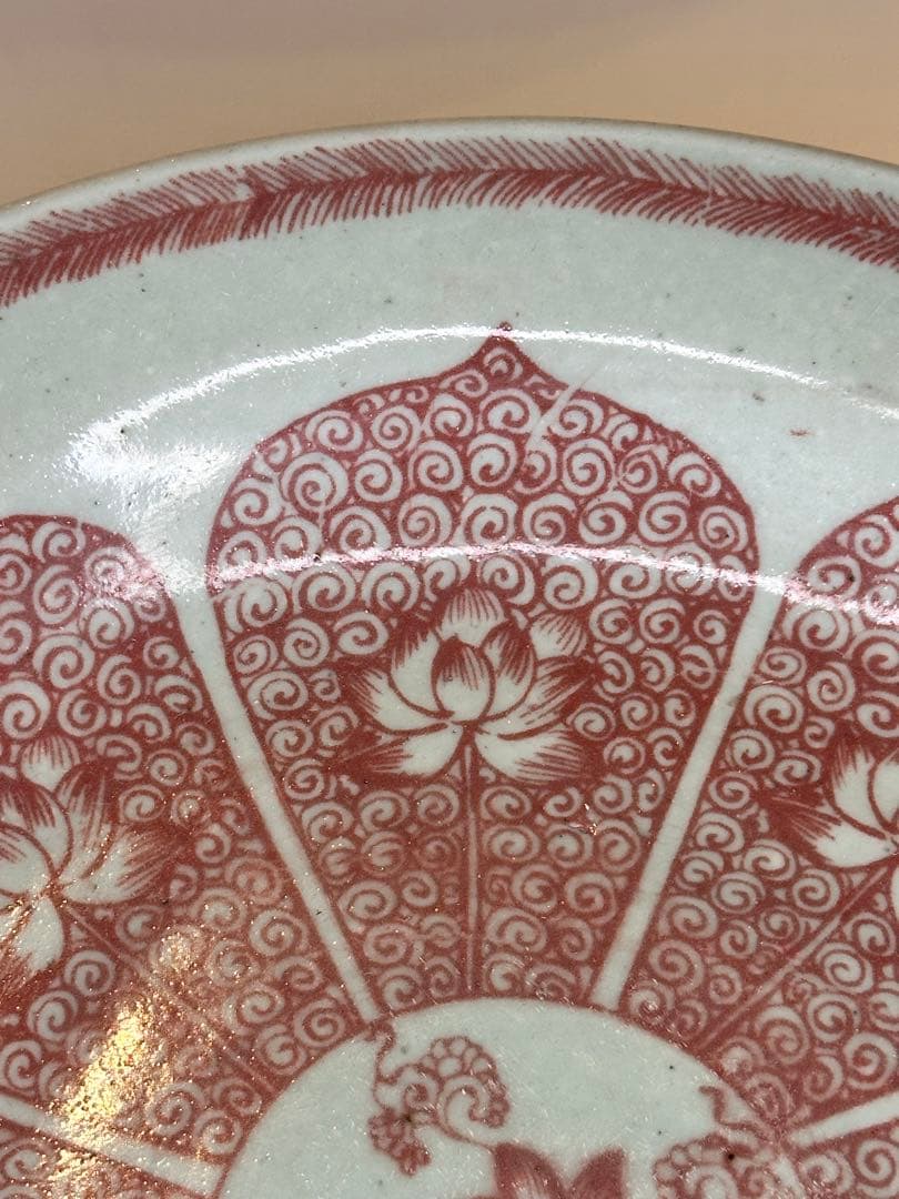 中国 明時代 釉裏紅 荷花文 皿 古陶磁 骨董品 美術品