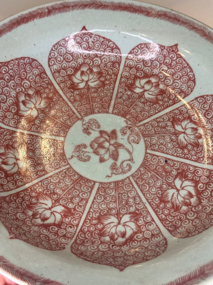 中国 明時代 釉裏紅 荷花文 皿 古陶磁 骨董品 美術品