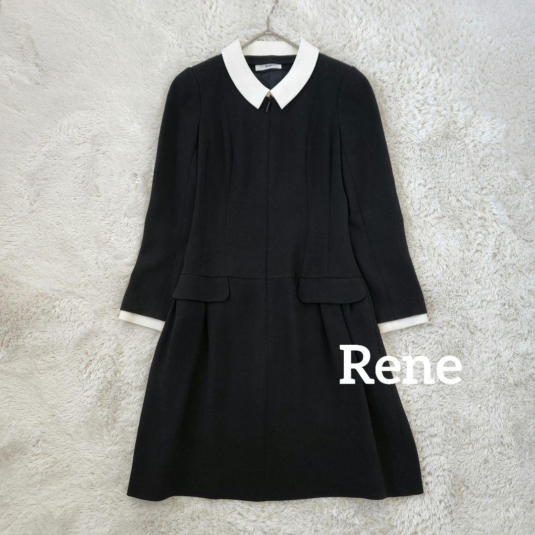 BB　美品✨Reneルネ　白襟長袖ワンピース　34　黒