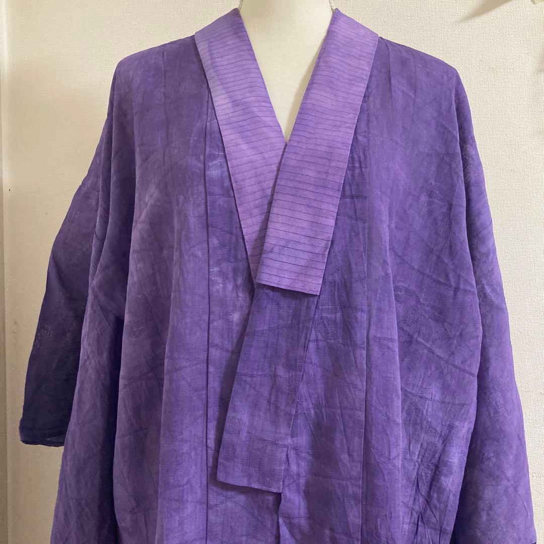 本麻　洗える長襦袢　カラー襦袢　桔梗色　紫　リサイクル　夏襦袢　管理tn