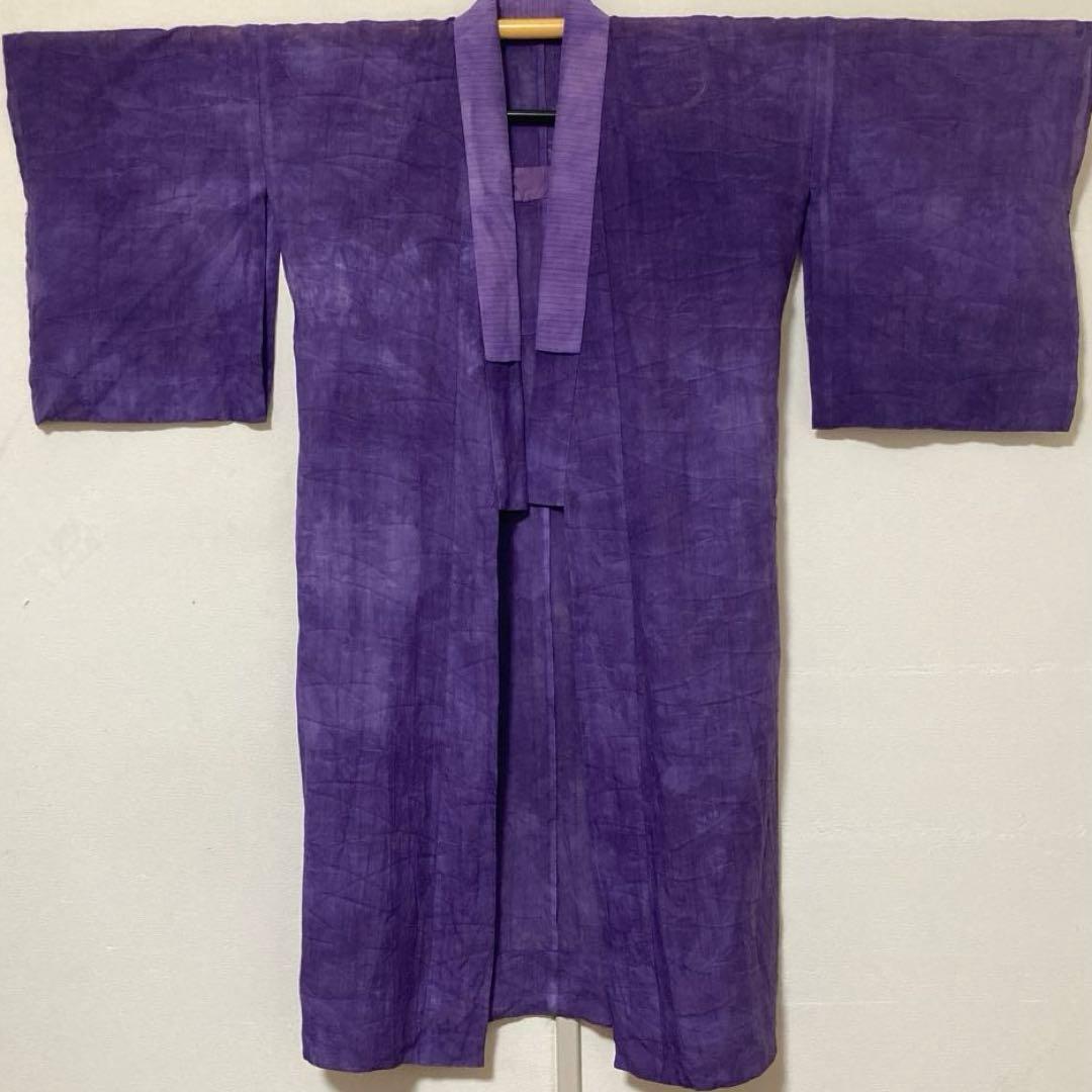 本麻　洗える長襦袢　カラー襦袢　桔梗色　紫　リサイクル　夏襦袢　管理tn