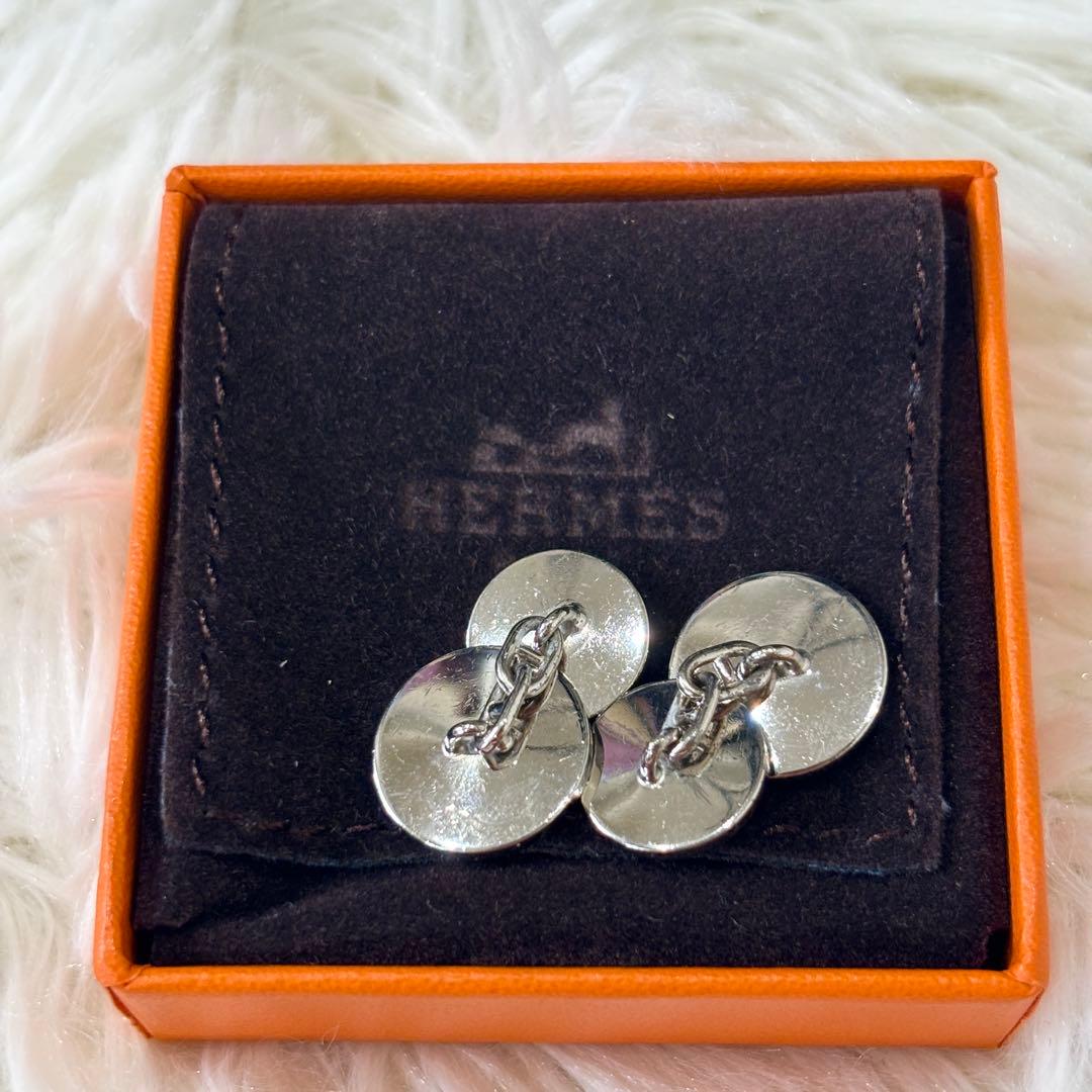 【美品】HERMES セリエ チェーン カフリンクス カフス シルバー系 箱付き
