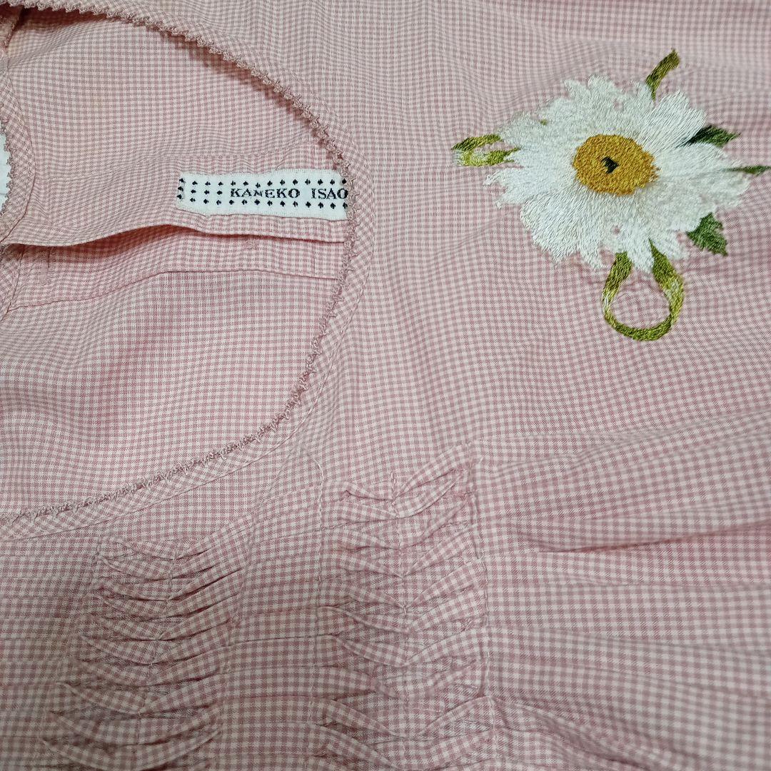c*y様 カネコイサオ ブラウス マトンスリーブ ギンガムチェック 花柄刺繍