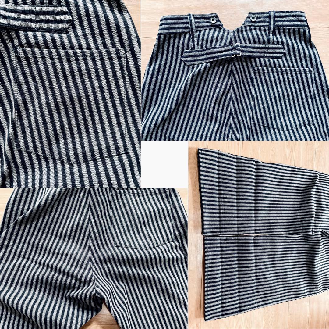 美品 BLACK SIGN ストライプワークパンツ バックシンチ 灰色×黒 32