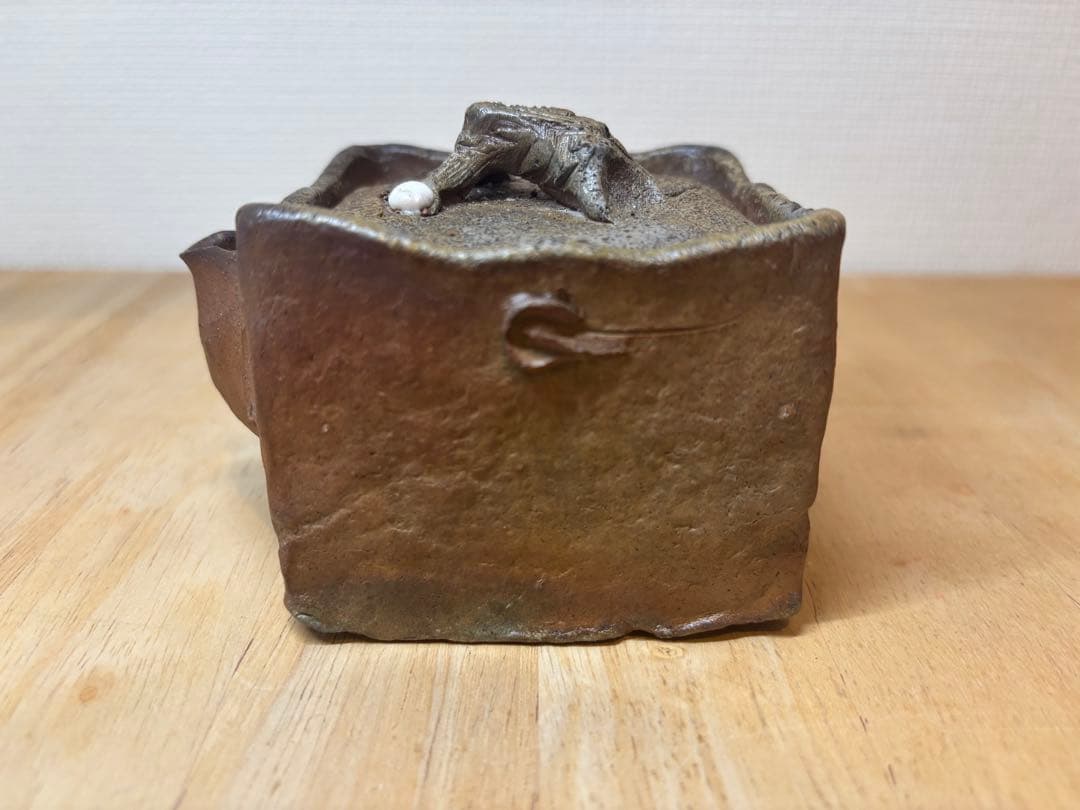 ㊱備前焼 宝瓶 登り窯 白梅 梅 手びねり 4角 急須