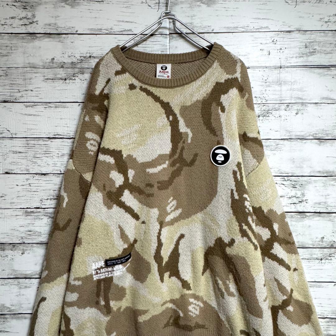 美品　希少　エーエイプ　カモフラ　ニット　セーター　バックロゴ　XLサイズ
