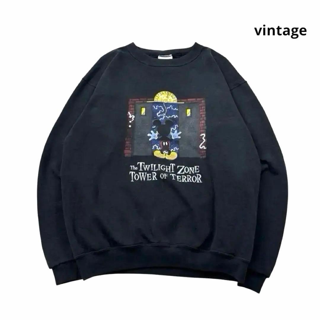 90s Disney タワーオブテラー ミッキー スウェット フェード 黒