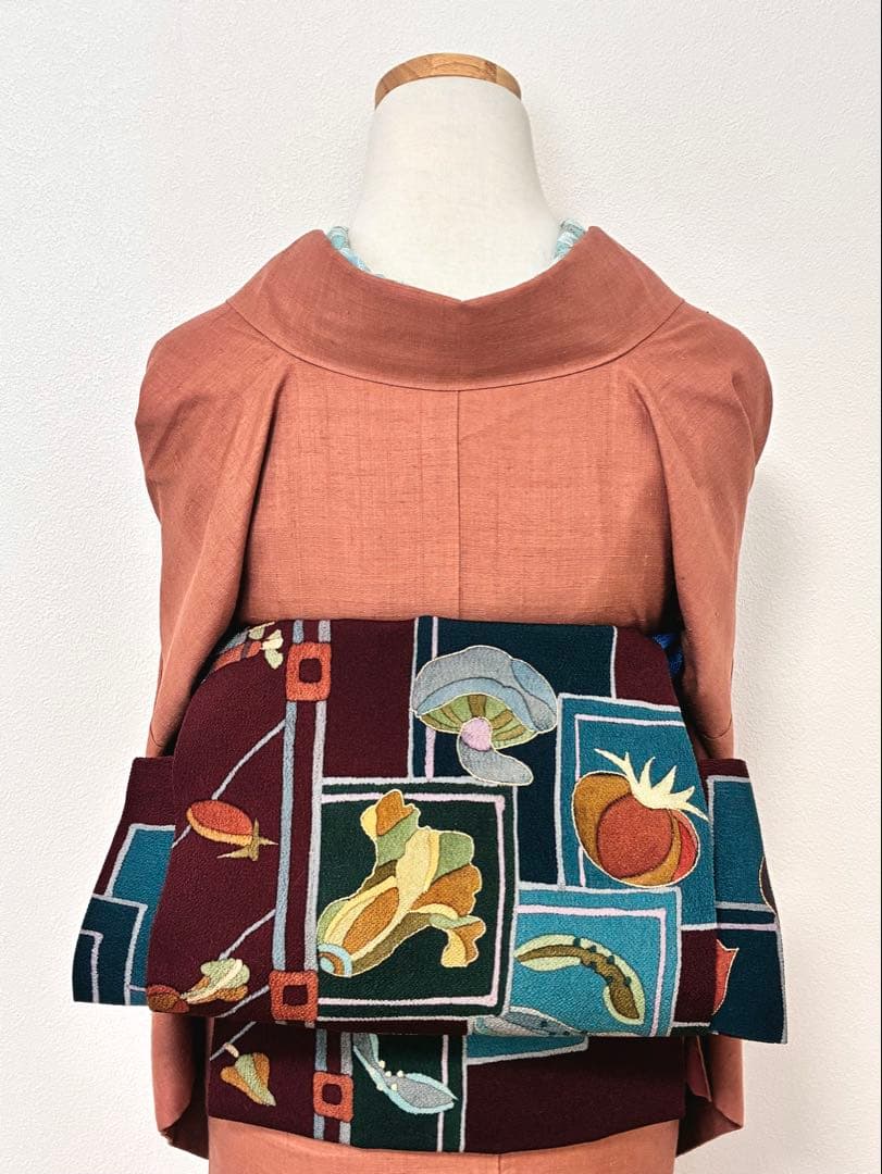 袷　紬　結城紬　浅緋色　裄67cm 無地紬　正絹　半衿おまけ付き